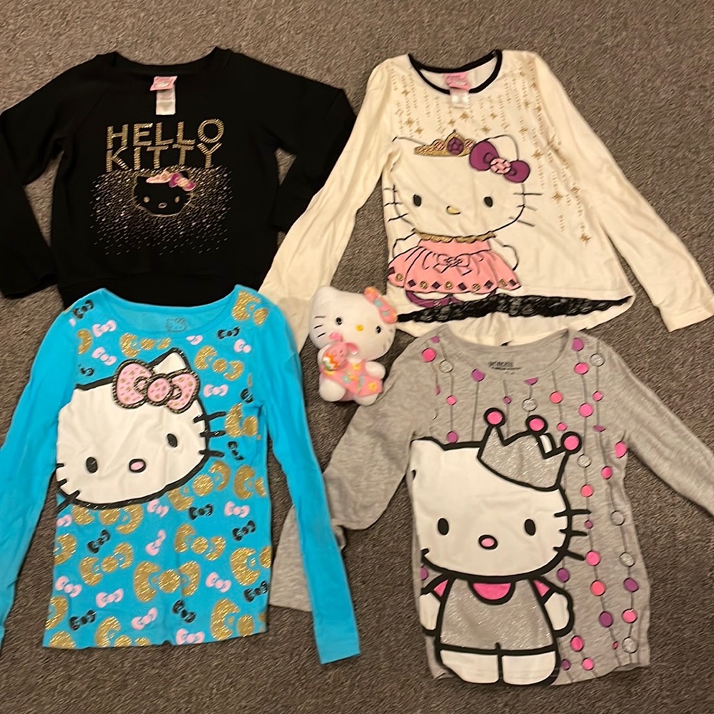 4 Hello Kitty long-sleeve T-shirt’s, excellent condition and free HelloKitty toy